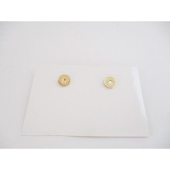 Patterned Gold 10mm Disc Stud Earrings - Picture 1 of 1